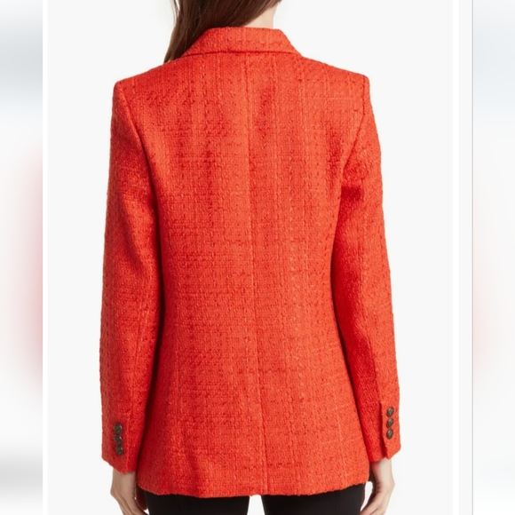 NWT KARL LAGERFELD PARIS ORANGE TWEED DOUBLE BREASTED BLAZER - Picture 3 of 14